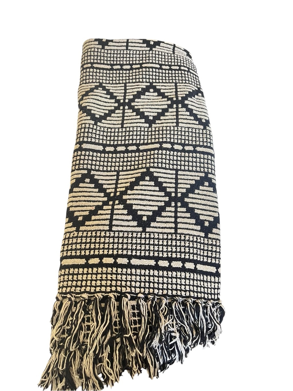 Bloomingville black and beige woven cotton blend throw Geometric size 50x60 - Picture 5 of 8